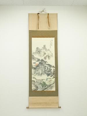 如松筆　山水　肉筆絹本掛軸